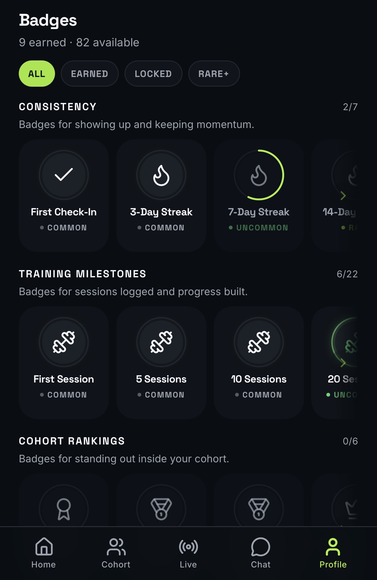 SPUD badges screen